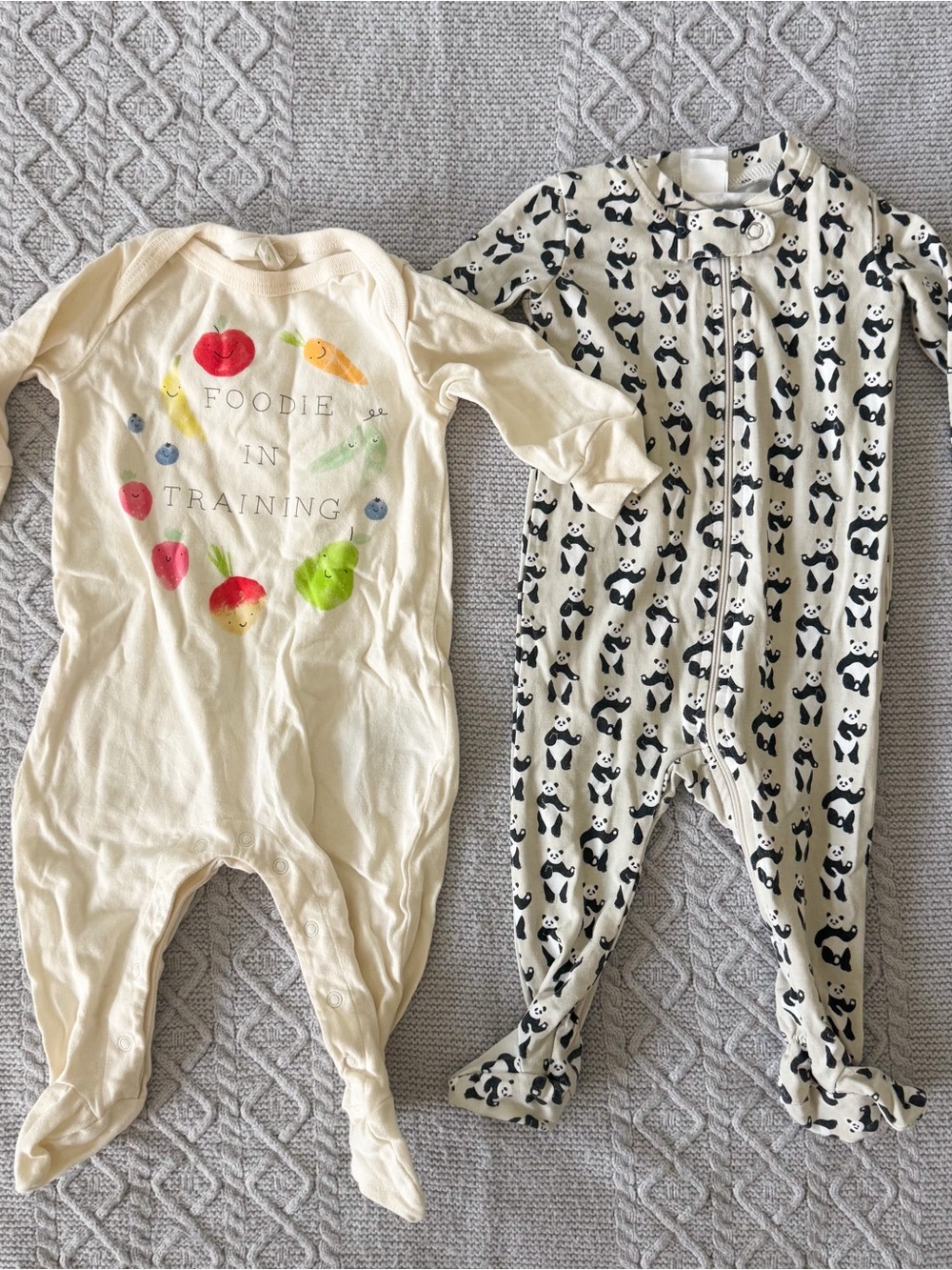 Baby GAP Footie Set Cream 'Foodie in Training' Black and Cream Panda 0-3M